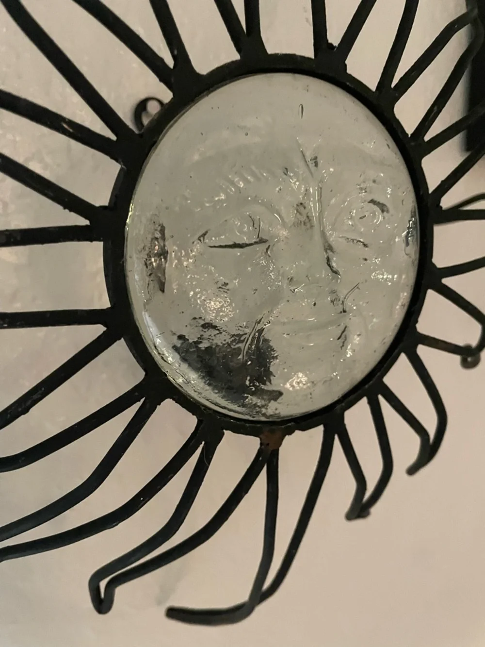 Vintage Celestial Sun Face Candle Holder Sconce wrought iron glass